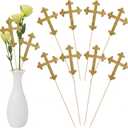 Menkxi 30 Pcs Baptism Gold Glitter Cross Centerpiece Sticks 10" Double Side Cross Baby Shower Cake Toppers Centerpieces for Tables Wedding Birthday Party Religious Christening Decoration