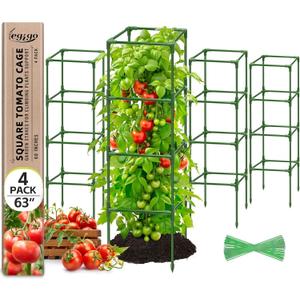 Legigo 4 Pack Square Tomato Cages for Garden- Up to 60 Inch Tomato Plant Support Stakes Cage, Heavy Duty Steel Tomato Trellis Garden Stakes for Raised Garden Bed Climbing Vegetables Cucumbers Flowers