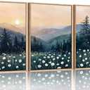 KAIRNE Mountain Landscape Wall Art Set of 3, Misty Pine Tree Canvas Prints, Nature Forest Scenery Home Decor for Living Room, Bedroom, Office, 16x24inch