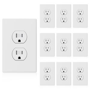 ELEGRP 15 Amp 125V Duplex Receptacle Outlets, Standard Electrical Wall Outlet, TR Tamper Resistant, Self-Grounding, Residential Grade, Mid Outlet Covers Included, UL Listed, Matte White, 10 Pack