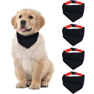 Blank Dog Bandana, 4 PCS Black Pet Bandana Collar with Quickly Release Buckle Adjustable Sublimation Dog Bandana with Removable Red Collar for Small Dogs and Cats, Black L