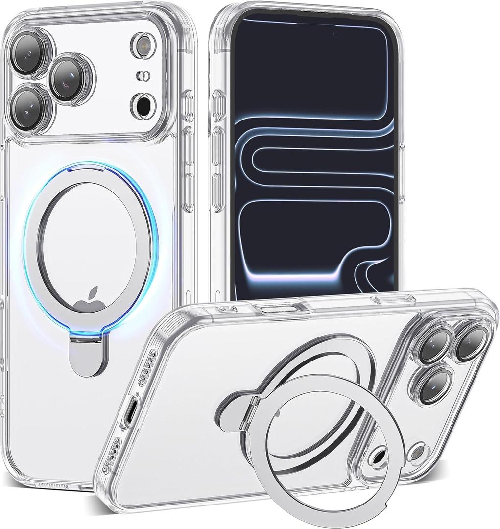 Compatible with Clear iPhone 17 Pro Max Case with Magnetic Ring Stand [Compatible with Mag-Safe][Full Camera Len Protectors] Shockproof Phone Case for iPhone 17 Pro Max 6.9,Clear