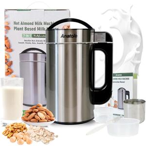 Anatole Nut Milk Maker 51oz 1500ml Stainless Steel Raw Almond Milk Machine 7-In-1 Automatic Soy Oat Cow Plant-Based Milk Homemade Dairy-Free Beverages with Filter Recipe 110V