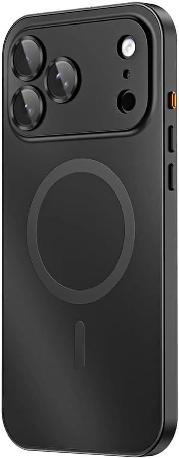 For iPhone Case,Compatible with MagSafe,Magnetic Luxury 2 in 1 Aluminum Metal Frame PC Backboard,Slim Fit Military Grade Drop Protection Shockproof Phone Case (Black,iPhone 17 Pro)