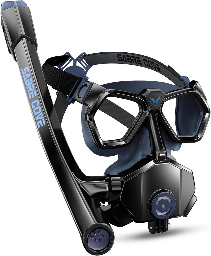 Full Face Snorkel Mask for Adults Teen, Snorkel Mask with Ear Equalization, Quick Release Anti-Leak and Anti-Fog with Mesh Bag for Snorkels, Lightweight Snorkeling Gear with Detachable Camera Mount (Medium, Navy Blue)