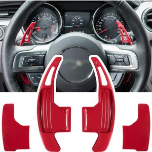 Steering Wheel Shift Paddle Extended Shifter Trim Cover for Ford Mustang 2015 2016 2017 2018 2019 2020 2021 2022 2023 Interior Decoration Accessories Aluminum Alloy (Red 2PCS)