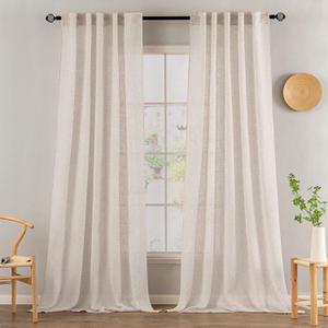 MIULEE Natural White Linen Curtains 84 Inch Length 2 Panels for Bedroom Living Room Back Tab Soft Thick Linen Textured Window Drapes Semi Sheer Light Filtering Privacy Farmhouse Curtains 42 Inch Wide