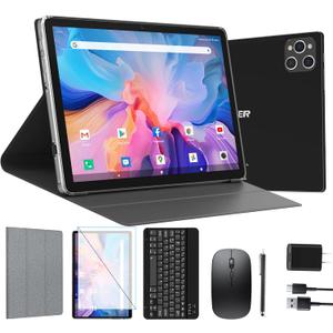 ANTEMPER Tablet, 10 Inch Android Tablet with 128GB ROM, 16GB RAM(Up to 2 TB), Octa-Core Processor, 5G WiFi Tableta, with Keyboard Mouse Case, 13MP+8MP Camera, IPS Touchscreen 8H Battery, Black