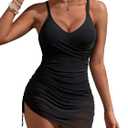 Charmo Women One Piece Swim Dress Modest Tummy Control Swimsuit Slimming Twist Front Bathing Suit Swimwear Small