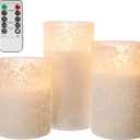 ANGELLOONG Glass Electric Candles Battery Operated, Flickering Flameless Candles with Remote, Fake LED Pillar Timer Candles for Home Decor, Sandblast White (Sandblast White)