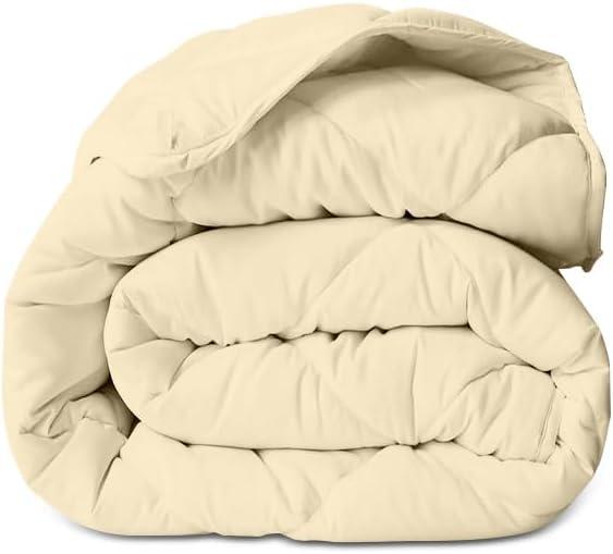 All Season Down Alternative 600 GSM Quilted Comforter - Microfiber Duvet Insert with Corner Tabs - Machine Washable Bed Comforter- King Or Cal-King 106 by 90 inch, Ivory Color