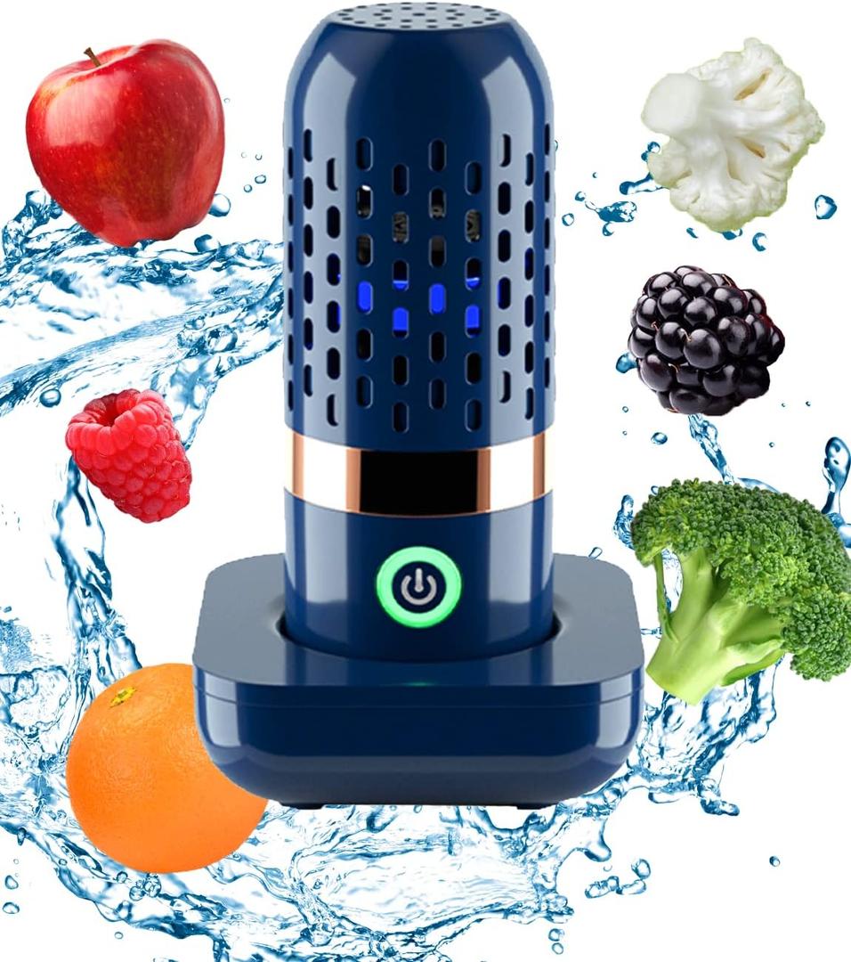 Vegetable and Fruit Cleaner Machine, Purified Water-Proof Fruit Cleaning Device with OH-ion Purification Technology 250min Working time and Wireless Charging, for Cleaning Fruit (Blue)