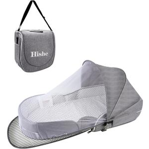 Baby Travel Bassinet Portable Bassinets: Foldable Lightweight Travel Pod Infant Bassinet with Mosquito Net and Canopy Outdoor Newborn Essentials Gift