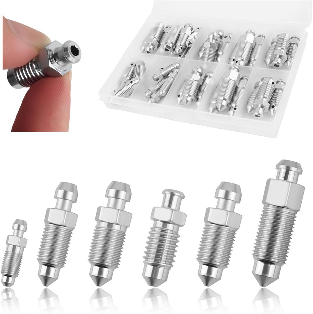 36PCS Brake Bleeder Screw,Brake Bleeder Valve Assortment Kit with Case,Standard SAE & Metric Speed Bleeders for Brakes Replace H9403-6 H9410-6 H9406-6 H9402-6 H9407-6 H9404-6 (No Cap)