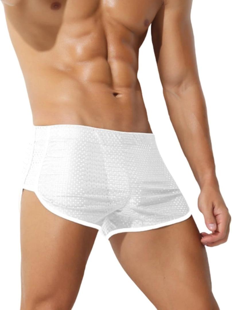 Men's 3-Inch Mesh Workout Shorts - Breathable Quick-Dry Lounge Running Sexy Gym Athletic Fitness Casual Short,Large Short, A White