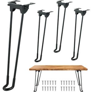 MYFULLY 4Pcs Folding Hairpin Table Legs | 12.6 Inch Hairpin Legs Heavy Duty Metal Folding Coffee Table Legs for Furniture Home DIY Projects, with Mounting Screw, Black (12.6 Inch)