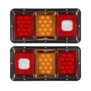 Partsam 2x LED Triple Tail Lights 45 LEDs Rectangle Vertical Horizontal Mount LED Trailer Truck Camper RV Stop Turn Tail Lights Backup Reverse Taillights w Gasket Black Base Amber/Red/Clear Lens 12V