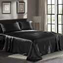 Pure Bedding Satin Sheets Queen [4-Piece, Black] Hotel Luxury Silky Bed Sheets - Extra Soft 1800 Microfiber Sheet Set, Wrinkle, Fade, Deep Pocket Fitted Sheet, Flat Sheet, Pillow Cases