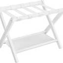 SONGMICS Luggage Rack, Folding Suitcase Stand with Storage Shelf, for Guest Room, Hotel, Bedroom, Heavy-Duty, Holds up to 131 lb, Classic White URLR007W01