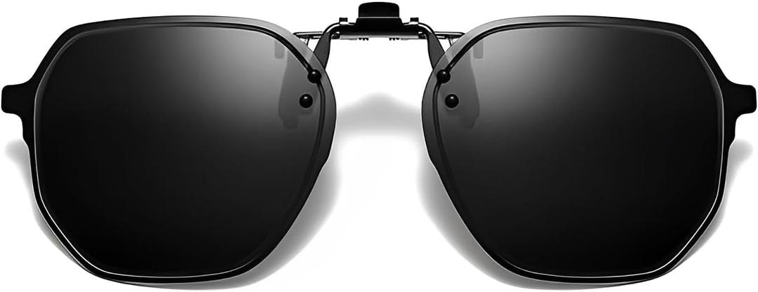 Black Irregular Polygon Clip-On Sunglasses  Polarized, Blue Light Blocking & UV400, Anti-Glare for Driving/Outdoor/Digital Use