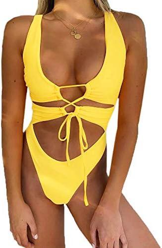 CHYRII Women's Sexy Cutout Lace Up Backless High Cut One Piece Swimsuit Monokini Size Small