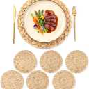 Natural Round Placemats Set of 6, 12 inch Woven Placemats, Herringbone Pattern, Table Mats Braided Heat Proof, Farmhouse Boho Table Place Mat Ourdoor Wicker Chargers for Dinner Plates