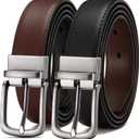 CHAOREN Reversible Mens Belt 1 Piece  Leather Belt Men for Dress Pants - Single Belt, 2 Colors (34"-36"waist Adjustable, Black/Brown)