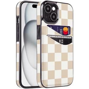 Obbii for iPhone 15 Case with Card Holder Soft Leather Wallet Case Protective Shockproof Hard Cover for Women Man (Checkerboard)