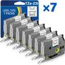 TZE-231 Compatible for Brother Label Maker Tape 12mm 0.47 Laminated Black on White 1/2" x 8m Replacement for TZ TZE TZE231 Tape for P Touch PT-D220 D220 PT-D210 PT-H110 PT-D200 PT-D400 D410 (7 Packs)