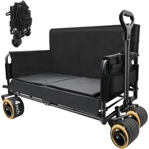 Collapsible Foldable Wagon Cart with Wheels 240L Capacity Folding Sports Wagons, 560LBS Load Large 3-in-1 Grocery Heavy Duty Carts for Sand, Beach, Camping (Black)