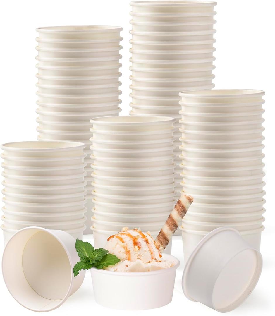 200 Count 5 OZ Disposable White Ice Cream Cups Medium Hot and Cold To Go Cups Paper Cup Takeout Food Container