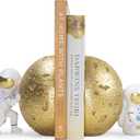 Heavy Duty Astronaut Bookends, Space-Themed Book Ends for Kids Room & Nursery Decor, Gold Moon Book Stoppers to Hold Books, Decorative Bookends for Shelves, Ideal for Boys and Girls