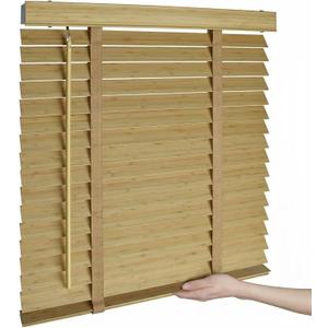 2" Cordless Bamboo Blinds,Indoor Windows Horizontal Blackout Wood Blinds, Room Darkening Window Shades for Interior Bedrooms, Living Rooms, Offices Natural 22.5" W x 48" H
