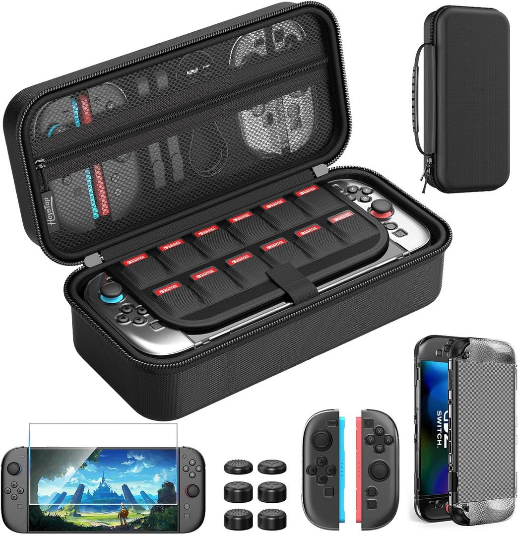 HEYSTOP Carrying Case for Nintendo Switch 2,Portable Travel Case for Nintendo Switch 2 Accessories with Screen Protector*1,Protective Cover*1,Thumb Caps*6,Large Space with 12 Game Card Slot,Hard Shell (Middle Bag Kit)