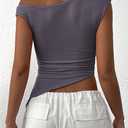 PRETTYGARDEN Womens 2026 Summer Off The Shoulder Crop Tops Sleeveless One Shoulder Ruched Asymmetrical Y2K Going Out Tank Top (S)