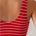 SOLY HUX Women's Striped Bathing Suit V Neck High Waisted Bikini Sets Two Piece Swimsuit (Red, M)
