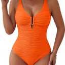 Womens One Piece Swimsuits Tummy Control Bathing Suit U-Wire Cutout Textured Slimming Swimsuit (Large, Orange)