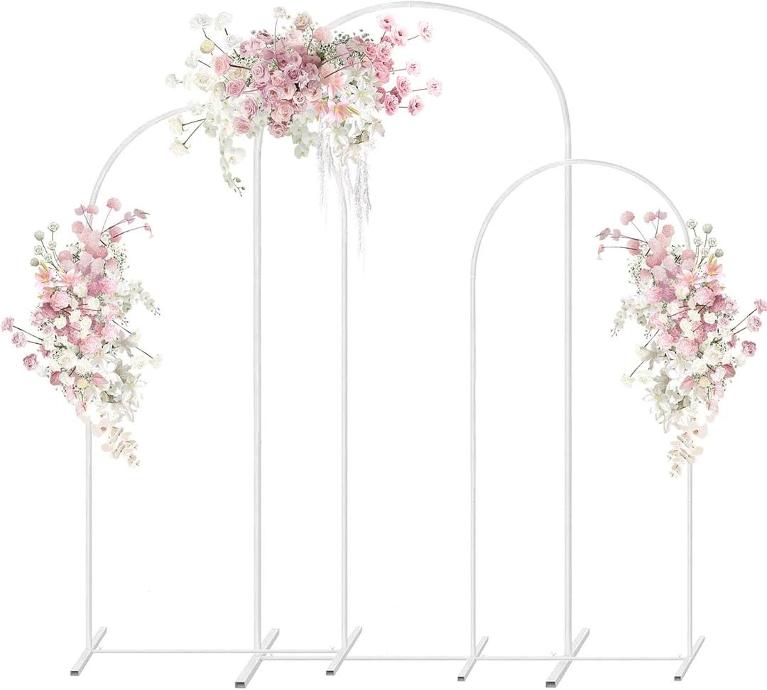 Metal Wedding Arch Backdrop Stand,3-Piece Arch Backdrop Stand for Wedding Ceremony Bridal Party Birthday Party Balloon Arch Decoration(White)