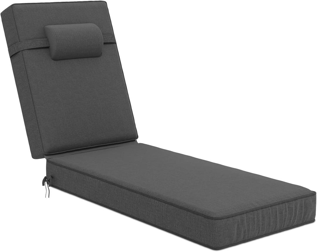 80 x 26 x 4 Inch Olefin Chaise Lounge Cushions, Lounge Chair Cushions with Headrest for Outdoor Furniture - Weather and Fade Resistant Patio Replacement Furniture Lounge Chair Cushion, Set of 1