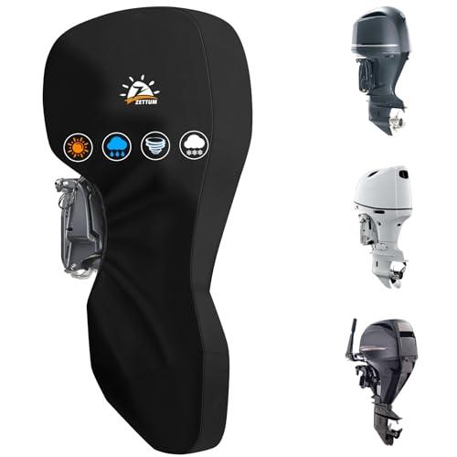 Zettum Outboard Motor Cover - 600D Full Boat Motor Cover Waterproof & Heavy Duty, Fade-Resistant Boat Engine Cover, Fit for Motor up to 25 HP, Black