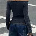 MakeMeChic Women's Off The Shoulder T Shirts Long Sleeve Fitted Y2k Going Out Tops Streetwear, Large 