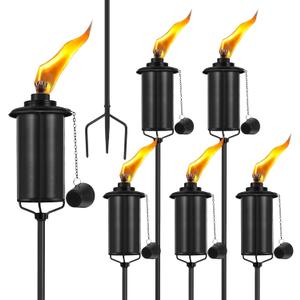 Home Garden Torch Set of 6, 16oz Outdoor Metal Torch Garden Dcor, 59-Inch Upgraded Citronella Torches with 3-Prong Grounded Stake, Metal Light Torches for Party Patio Pathway