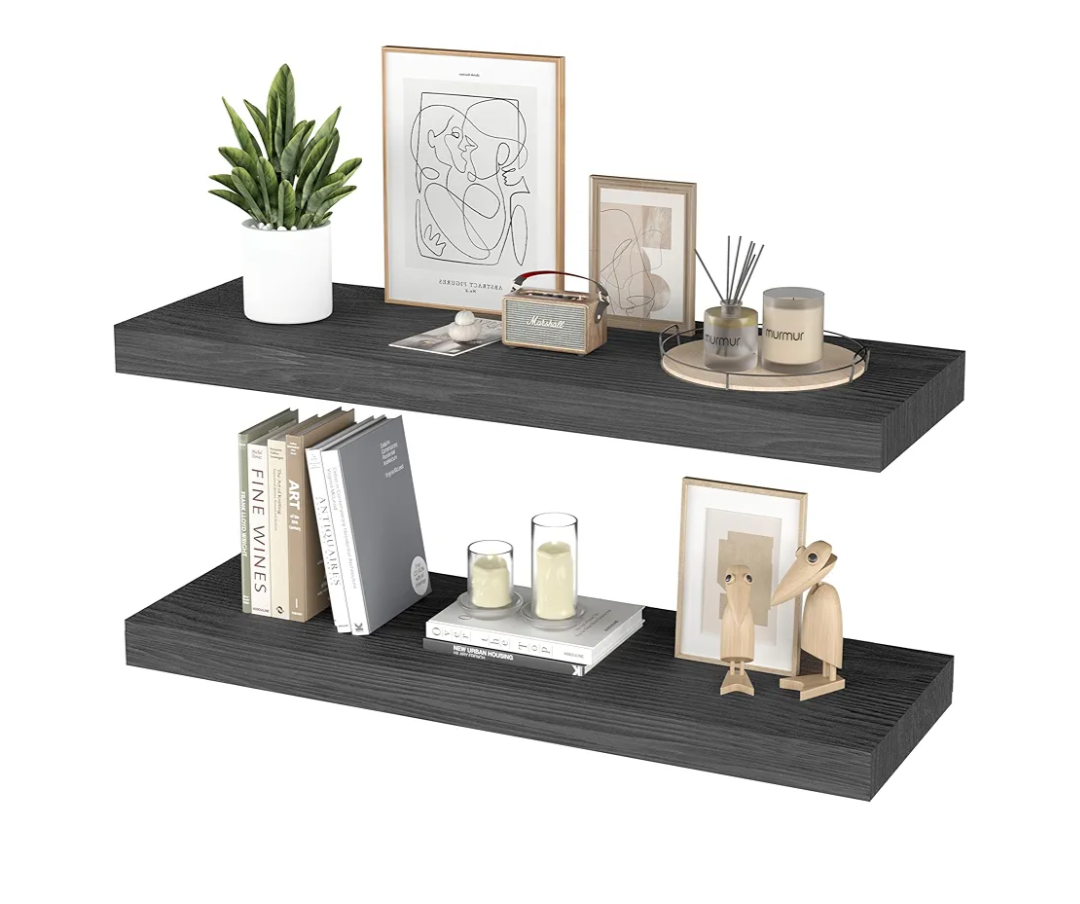 Floating Shelves for Wall - 36 x 9 Inch Wood Shelves for Bathroom, Bedroom, Kitchen Decor, Farmhouse Decor Set of 2, Black