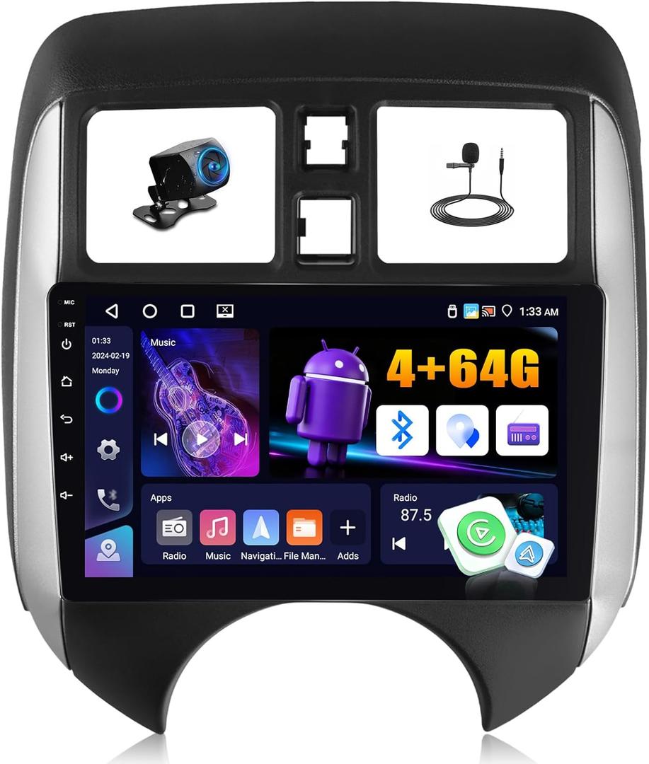 [4+64G] Android 13 Car Stereo for Nissan Versa Note 2014-2018 with Wireless Carplay&Android Auto,9 Inch Car Radio with Mirror Link Bluetooth FM/RDS WiFi GPS EQ DSP SWC Dual USB+AHD Backup Camera