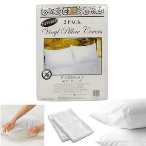 Dependable Industries inc. Essentials 2-Pack Waterproof Zippered Vinyl Pillow Protectors Durable, Easy-Clean Encasements for Spill, Moisture, and Dirt Protection Standard Size 21 x 27
