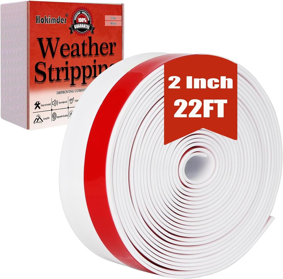 Weather Stripping, 2 Inch x 22 FT Door Seal, Draft Stopper, Silicone Strip for Under Bottom, Glass Shower, Sliding Door and Window (White)