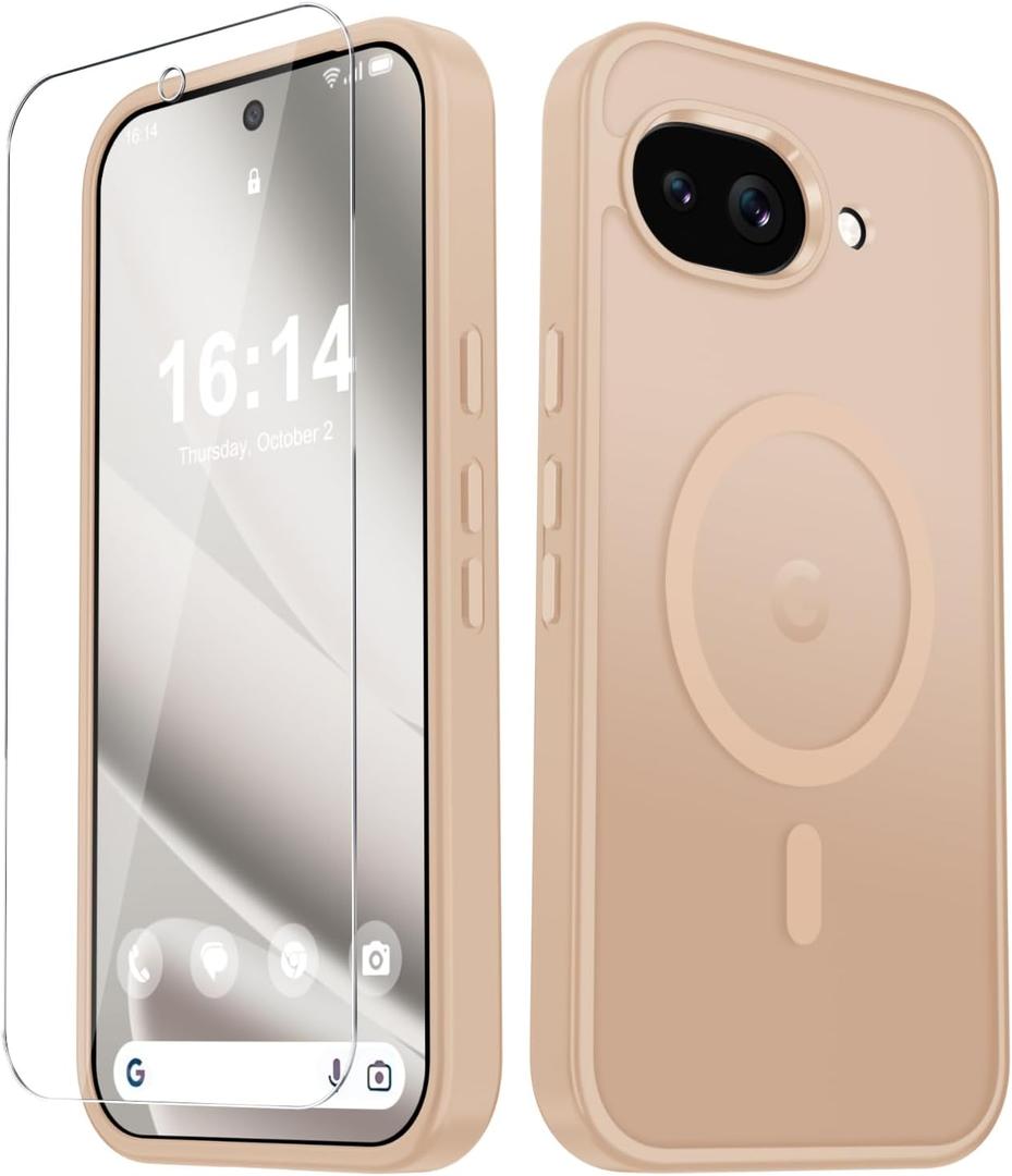 for Google Pixel 10a Case, Matte Magnetic Phone Cover [with 1 Screen Protector] [Support for MagSafe] [Shockproof Military Grade Protection] Translucent Frosted Back, Coral Pink