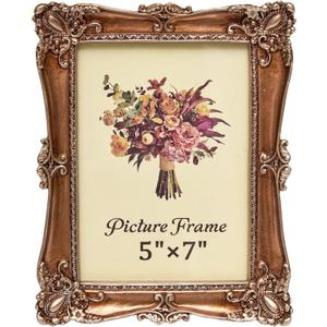 Vintage Picture Frame 5x7 Inch, Antique Ornate Photo Frames with Glass Front, Tabletop & Wall Hanging, Photo Display, Gift Ideas, Bronze