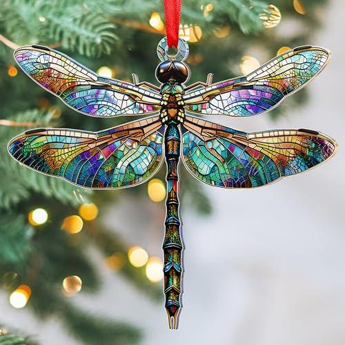 OASSIE Christmas Dragonfly Gifts for Women - Acrylic Christmas Ornaments 2025 for Tree with Card - Dragonflies Decor for Home Garden Decorations, Gifts Ideas for Mom Grandma Friends