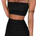 BEAGIMEG Women's Ruched Cami Crop Top Bodycon Skirt 2 Piece Outfits Dress, Medium, Black 
